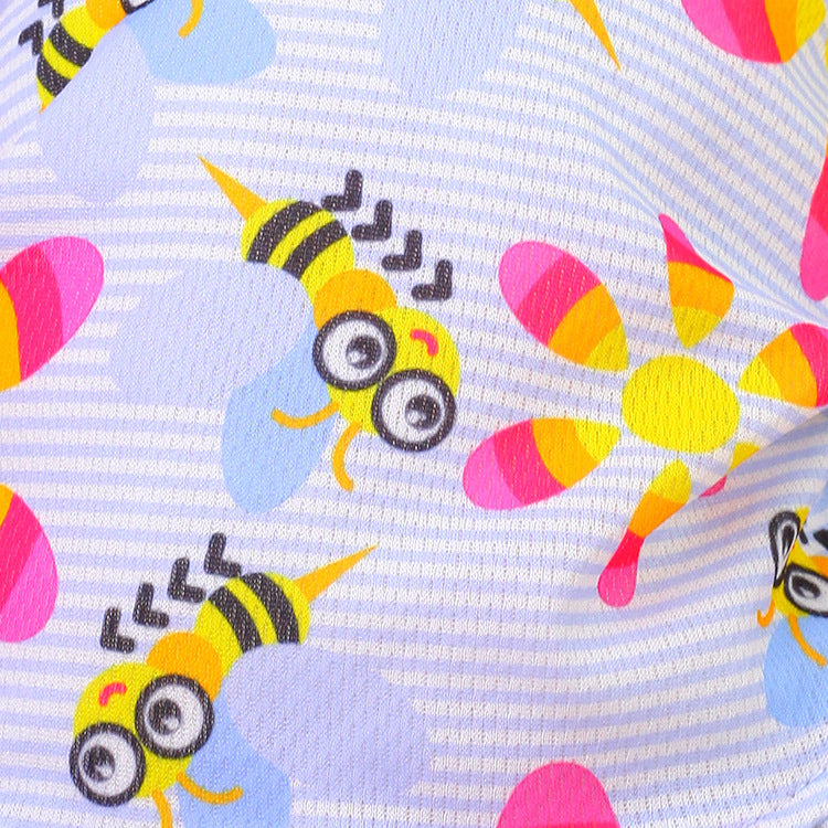 Bee-print skirt fabric close-up