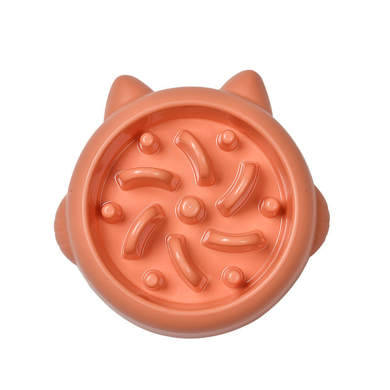 Orange cat-shaped slow feeder bowl