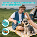 Dog owners using travel water bottle at picnic