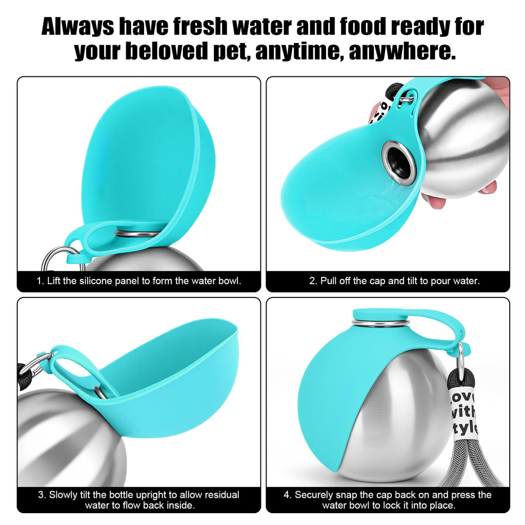 Blue 2-in-1 dog water bottle and bowl