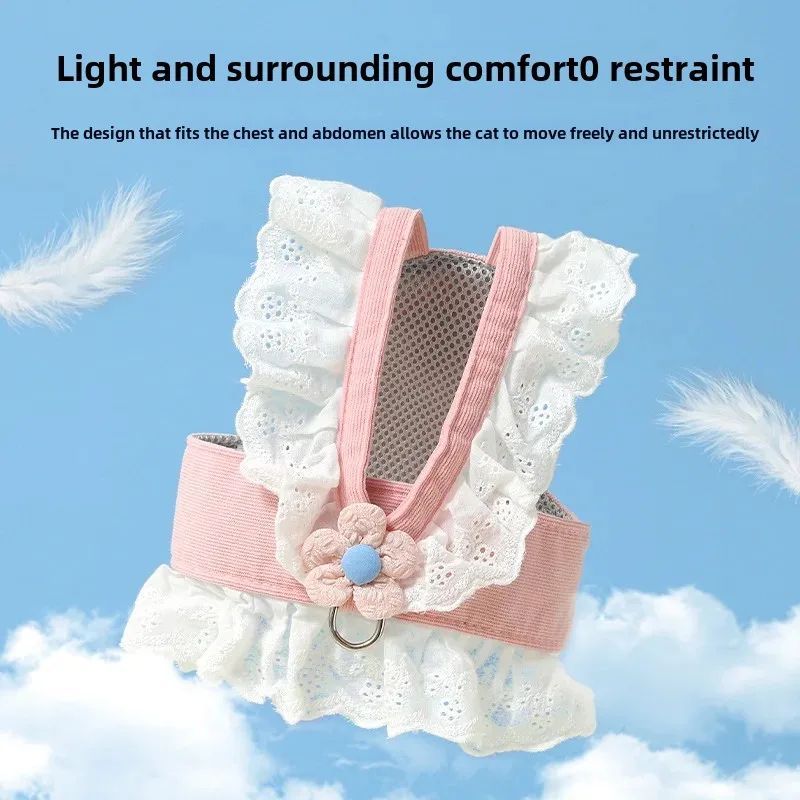 Blue ruffled cat harness, comfort-fit design