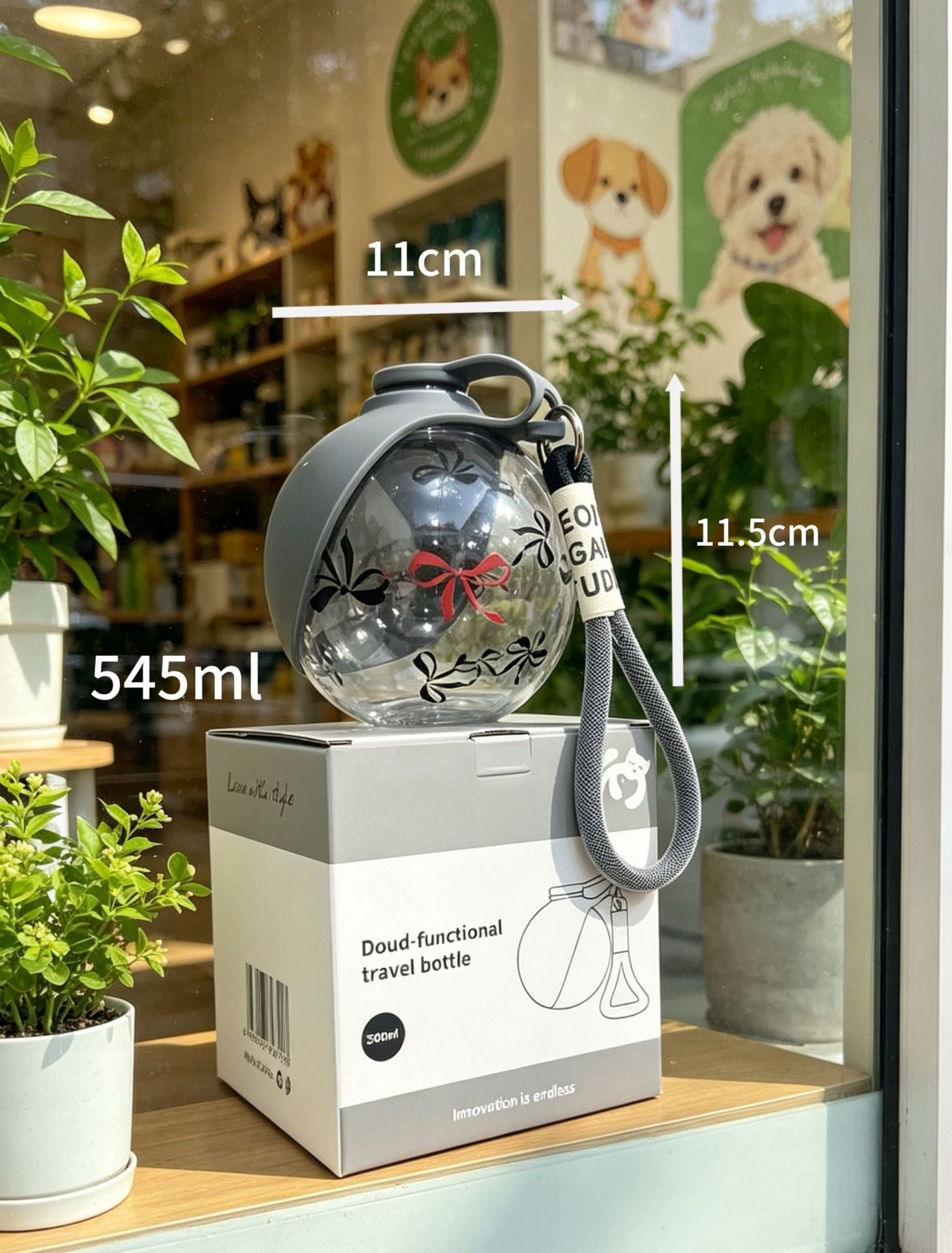 545ml portable dog water bottle with drinking bowl