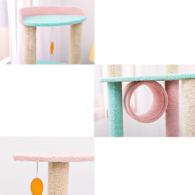 Cat tree details, scratching posts and cushioned perch