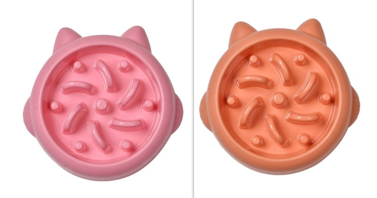 Pink orange slow feeder maze bowl, top view