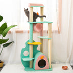Multi-level cat tree with sisal posts and house