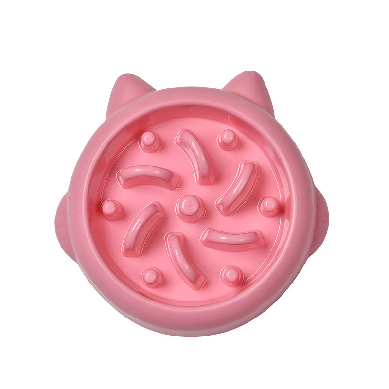 Pink slow feeder maze bowl, top view