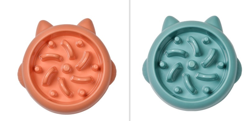 Pink blue set slow feeder maze bowl, top view