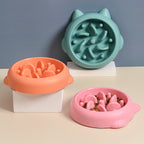 Green slow feeder bowl with dog food